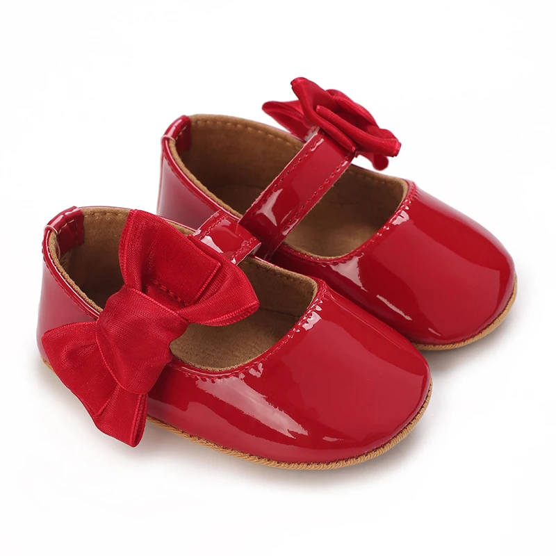 Rote, bequeme Damen-Babyschuhe mit Schleifendetail für Frühling und Herbst für Neugeborene und Mädchen Image