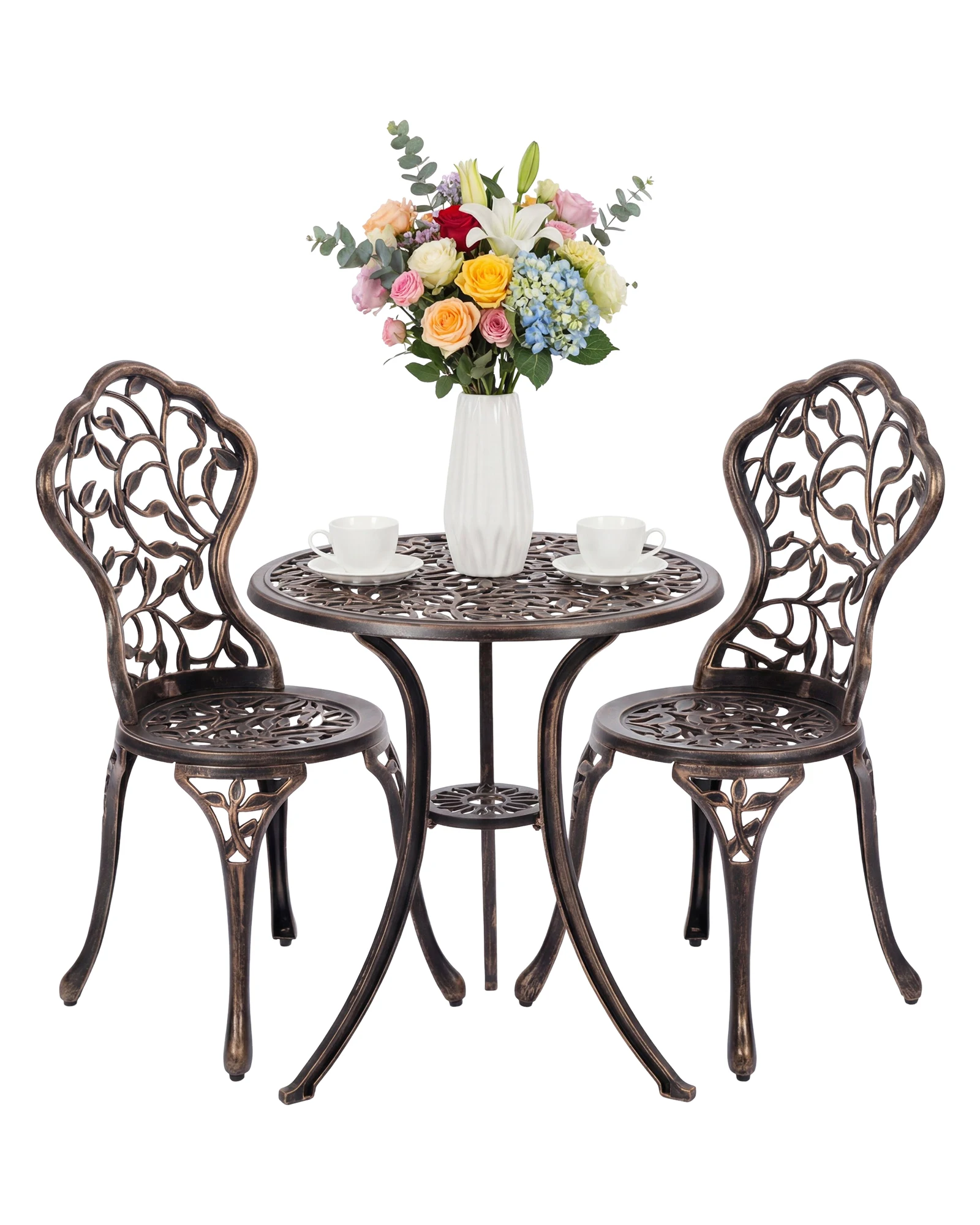 Roomark 3tlg Bistro Set,Gartenmöbel Set aus Aluguss bis 120kg, Balkonmöbel Set Antik mit 2 Stühlen&1 Tisch für Garten,Terrasse