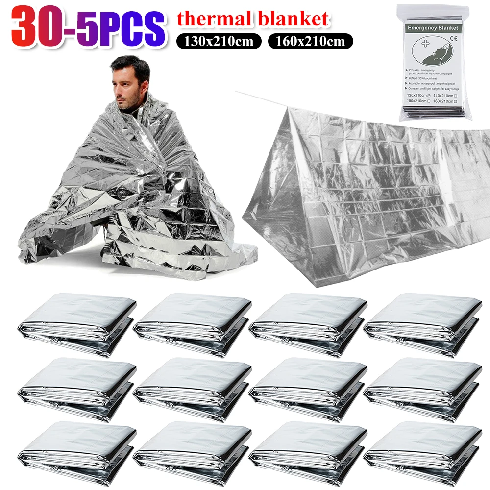 130 x 210 cm Folien-Mylar-Thermodecke hält Sie warm. Notfall-Thermodecke. Behalten Sie Körperwärme. Silberfoliendecke für die Erste Hilfe Image