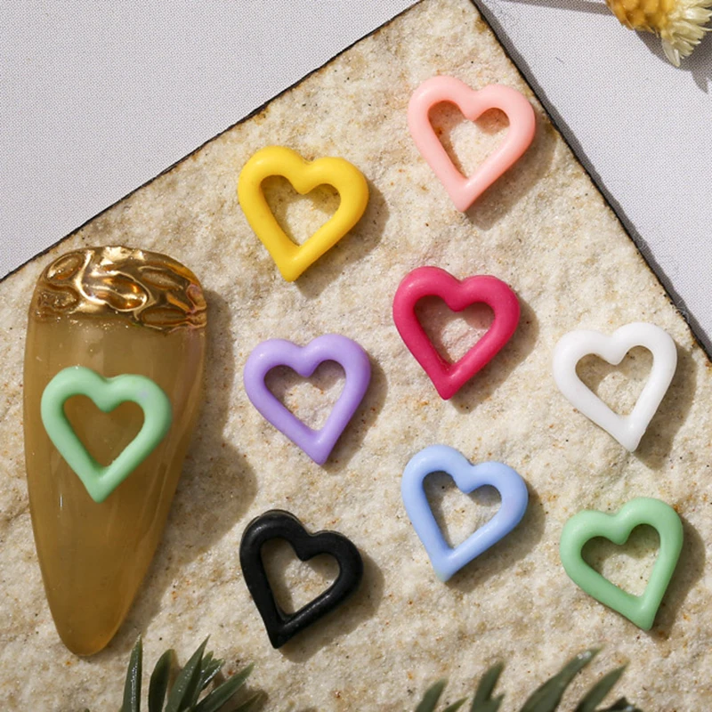 50pcs 8mm 3d hohl Liebe Herz Nail Art Charms Rahmen Zubehör Teile für Maniküre Dekor Nägel Dekoration liefert Material Image