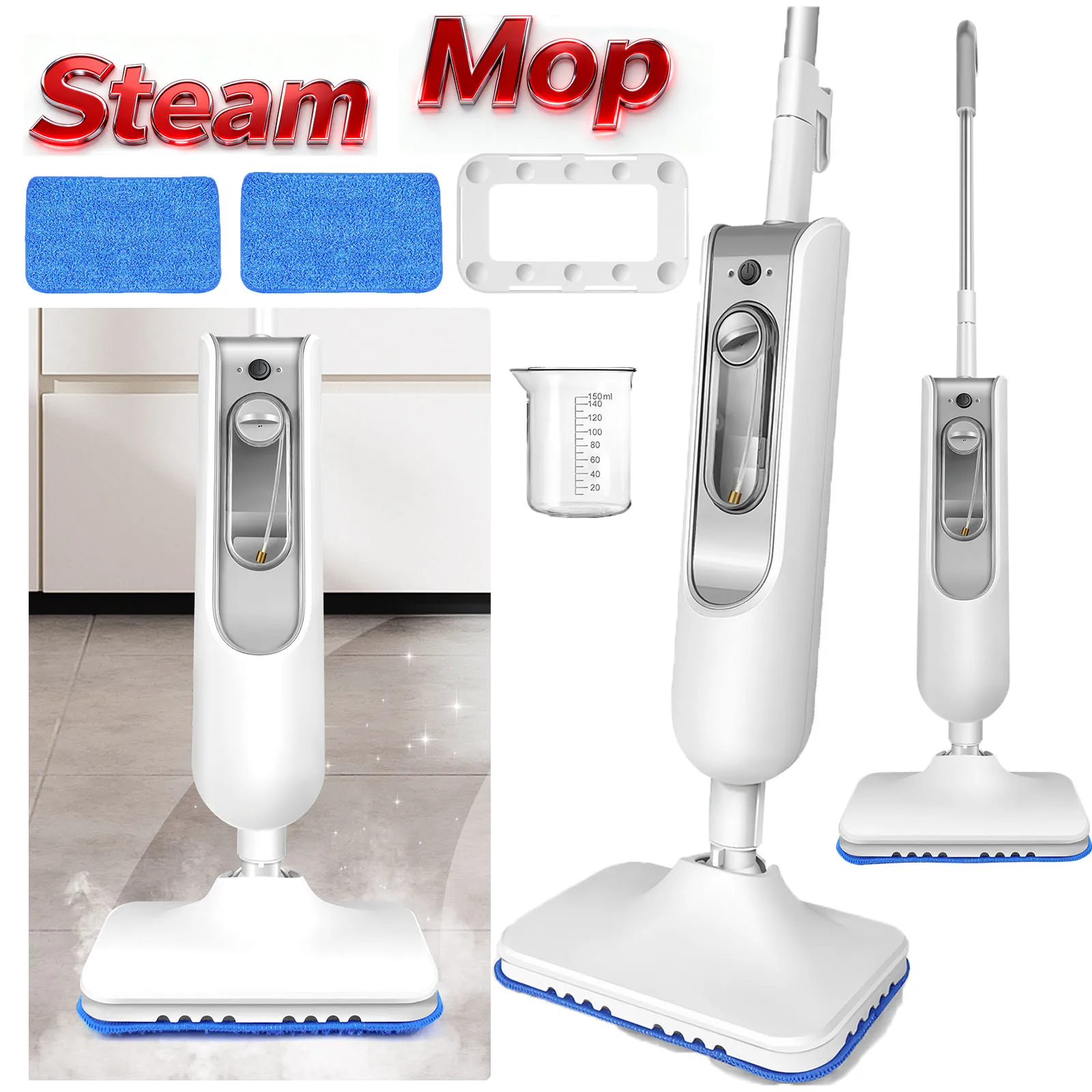 Dampfmopp 1500W, 2-Gang-Bodendampfreiniger mit abnehmbarem Griff für Fliesen, Hartholz Image