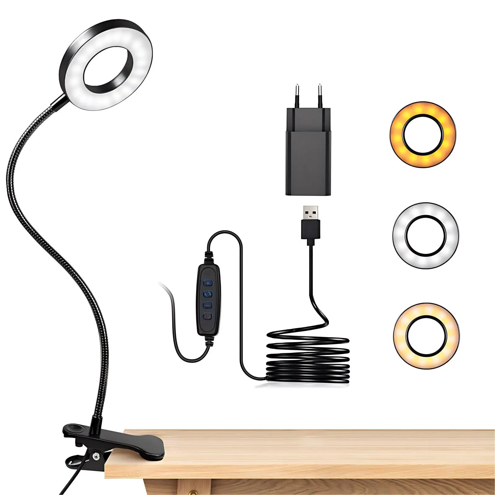 48 LED Clip-On Leselampe mit 10 Helligkeitsstufen & 3 Farbtemperaturen, 40cm Flexibler Schwanenhals, Metall-Klemmleuchte für Bett