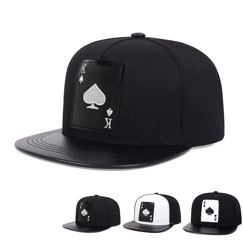 Pu Leder Spielkarte Pfirsich Herz K Stickerei Hip-hop Hüte Outdoor Einstellbare Casual Baseball Caps Sonnenschutz Hut