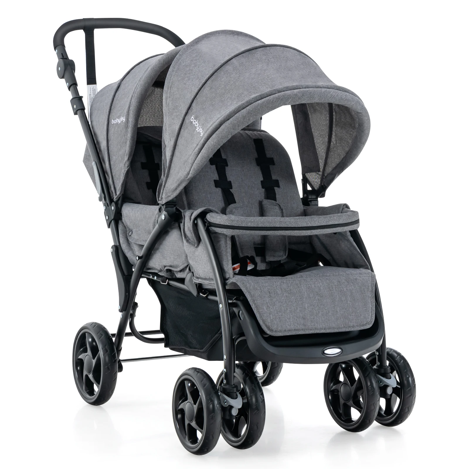Klappbarer Doppelkinderwagen, Doppelkinderwagen mit verstellbarer Rückenlehne und Kapuze, Reisebuggy mit Liegefunktion Image
