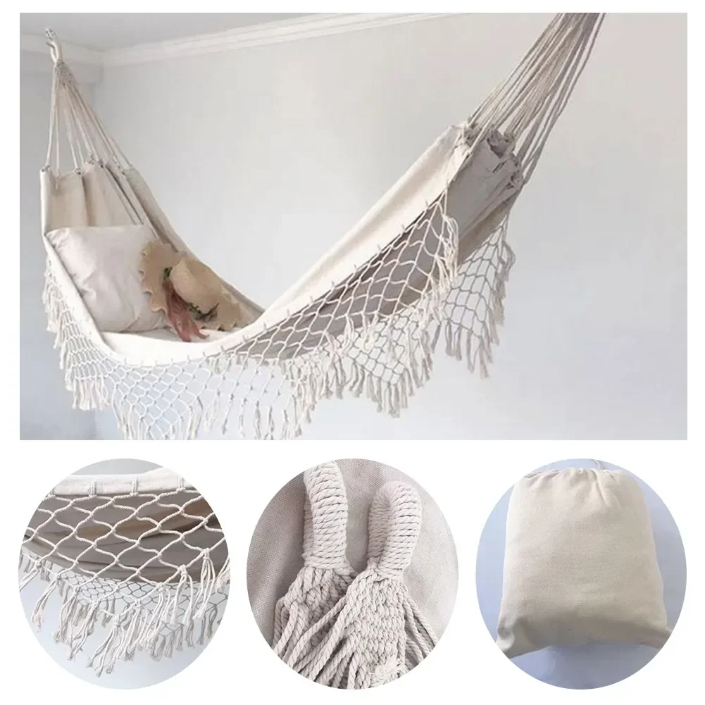 Tragbare 200 * cm 2 Personen Hängematte große brasilia nische Makramee Fransen Doppel Deluxe Hängematte Schaukel Netz Stuhl Outdoor Hängematte Schaukeln