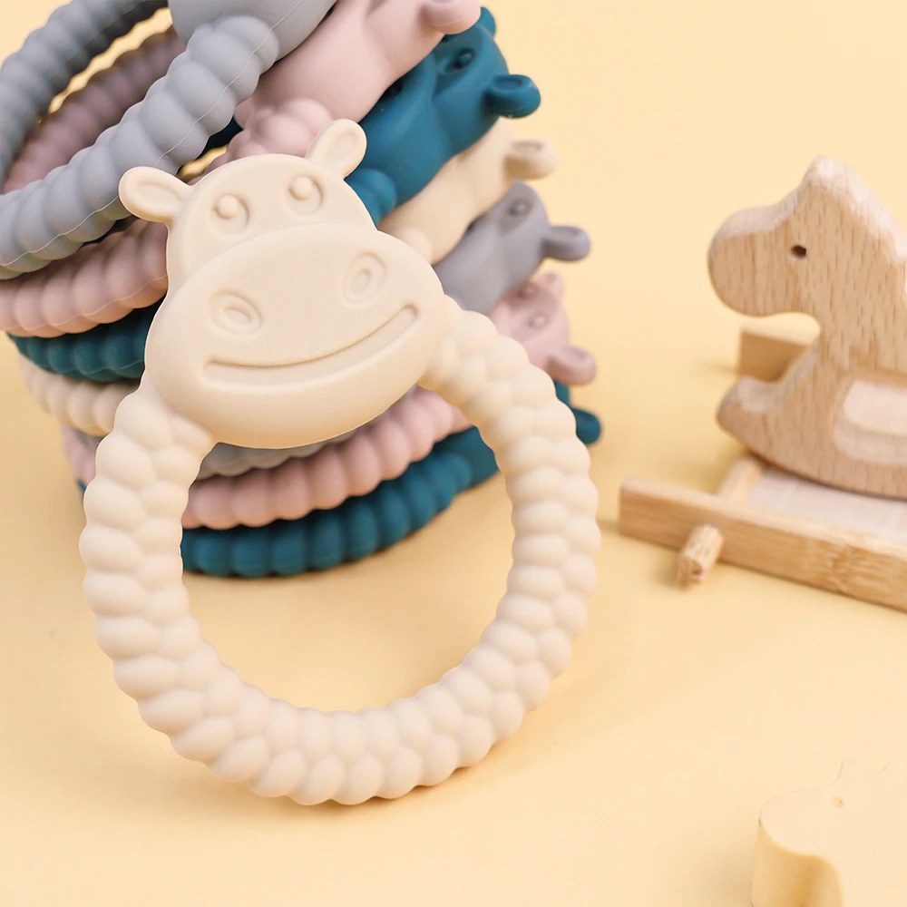 1PC Baby Beißring Nette Nilpferd Baby Spielzeug Food Grade Sicher Silikon Beißring Spielzeug Zahnen Set Säuglings Kauen Spielzeug zahnen Set