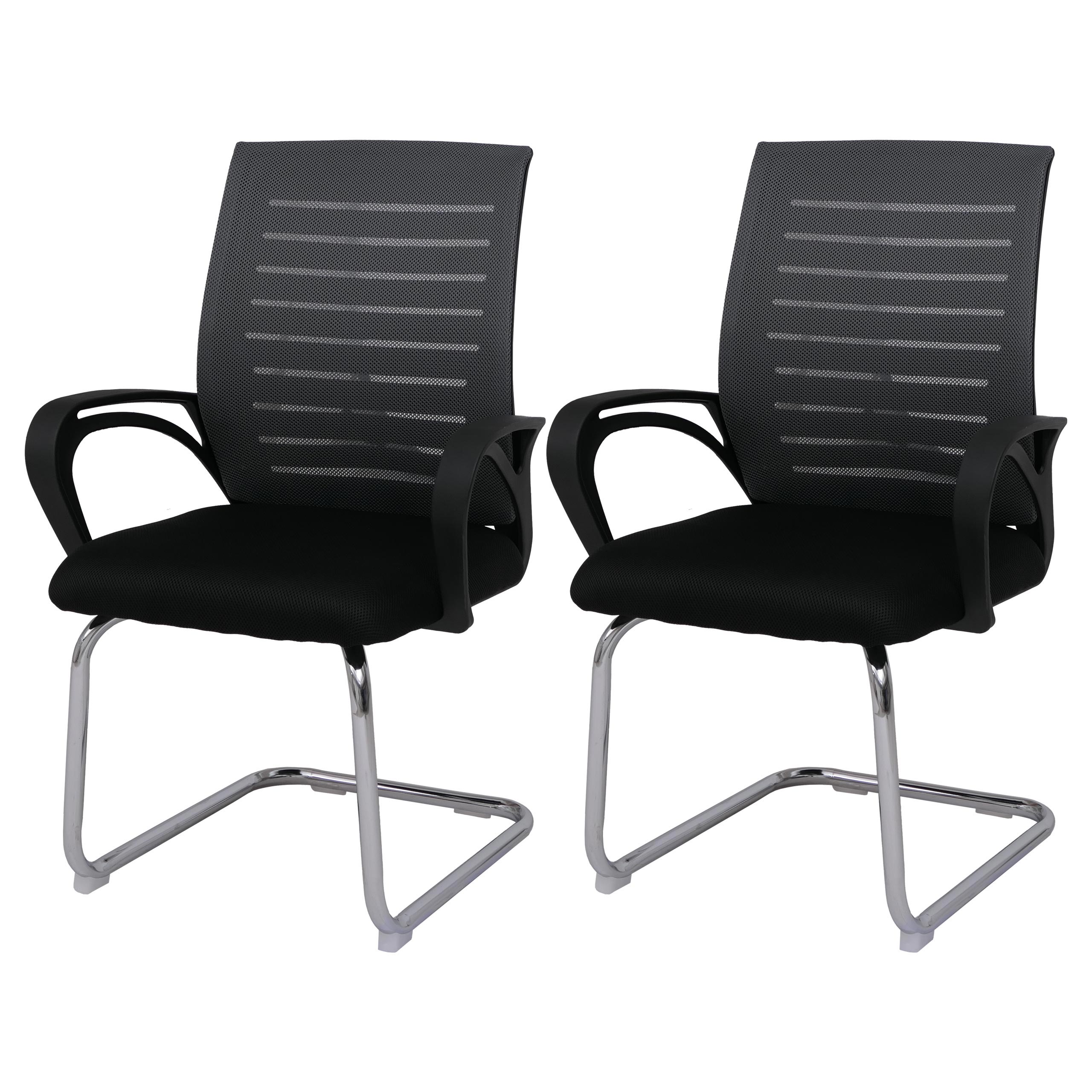 2er-Set Konferenzstuhl HWC-K51, Besucherstuhl Freischwinger, 150kg belastbar Stoff/Textil ~ grau
