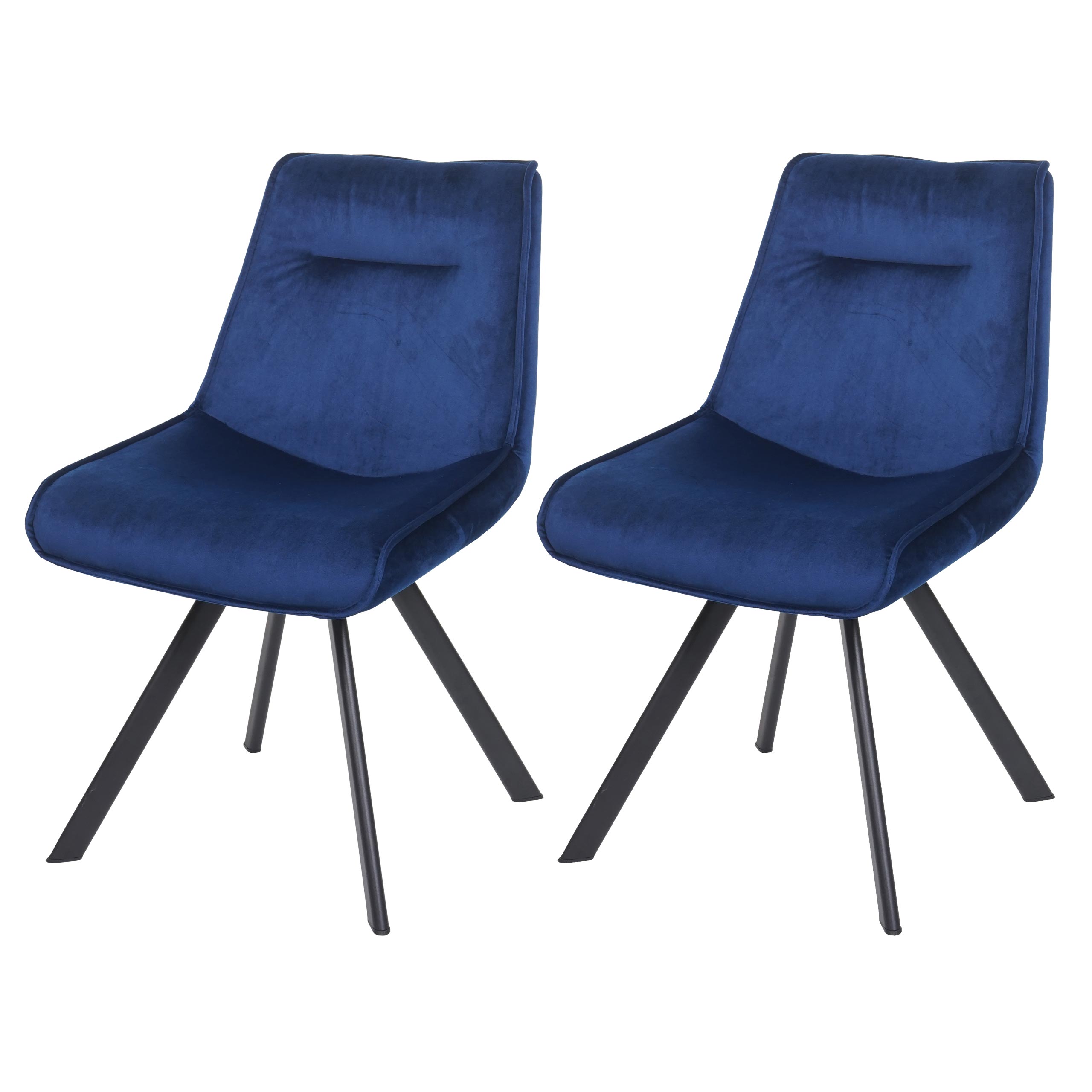 2er-Set Esszimmerstuhl HWC-K24, Polsterstuhl Küchenstuhl Lehnstuhl Stuhl, Metall Samt ~ blau