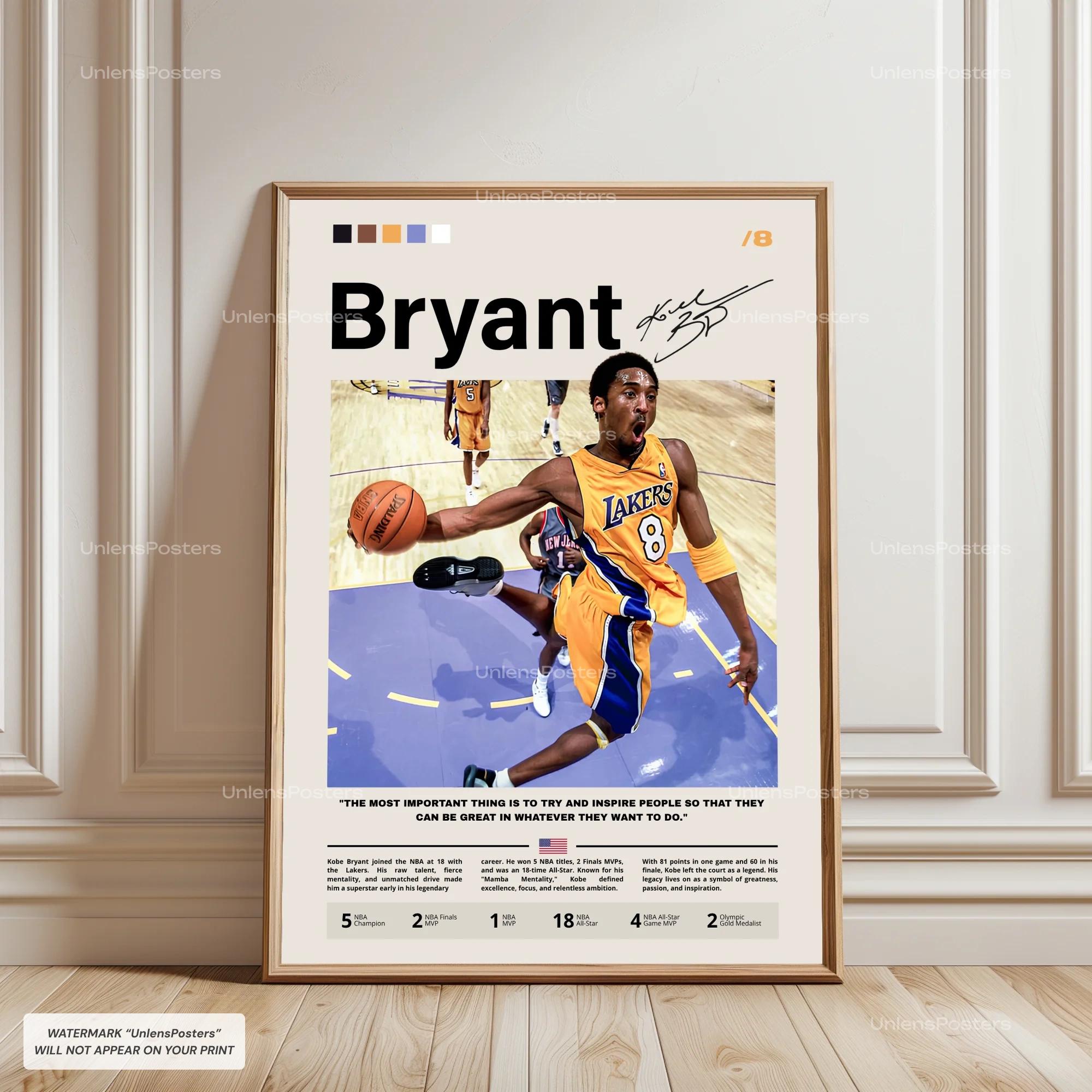 Poster di Kobe Bryant, Bryant Lakers, Stampa di basket NBA incorniciata, Decorazione leggendaria del basket, Opera d'arte sportiva, Icona, Poster icon