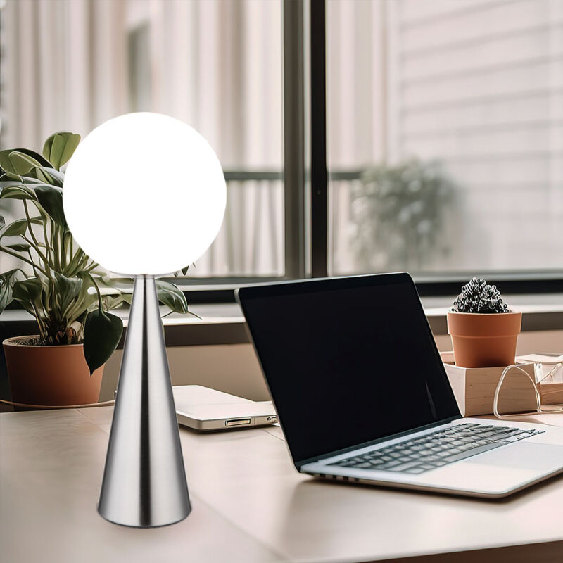Lampada Da Tavolo Led Lampada Da Comodino Lampada Da Lettura Lampada Da Soggiorno Lampada Da Tavolo Lampada Laterale, Globo Di Vetro In Metallo Bianco Argento, 9w 810lm Bianco Caldo, H 49,5 Cm