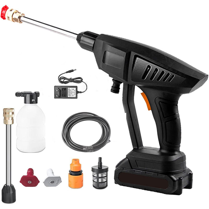 Idropulitrice Ad Alta Pressione Senza Fili, Pistola Ad Acqua Ad Alta Pressione, Idropulitrice Ad Alta Pressione Da 60 Bar Con 1 Batteria, Caricabatteria E Tubo Flessibile Da 5 M, 2 Ugelli, Per Auto, C
