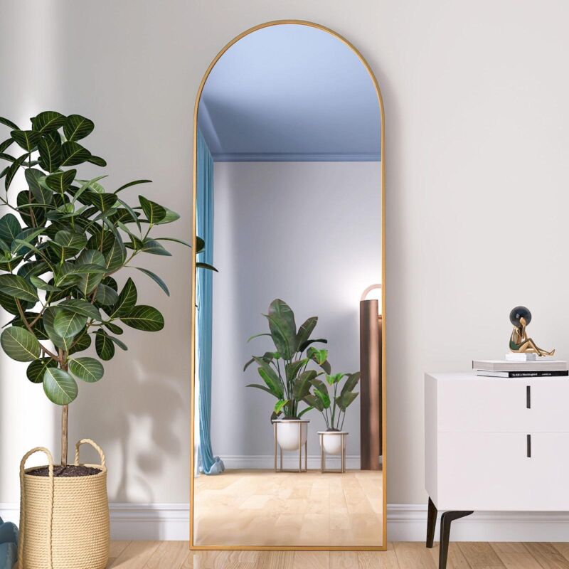 Tanant - Specchio Da Terra 165 X 60 Cm, Grande Specchio Da Pavimento, Specchio A Figura Intera, Specchio Da Parete Per Camera Da Letto, Spogliatoio E Specchio Da Parete Con Cornice Sottile, Semicerchio - Oro