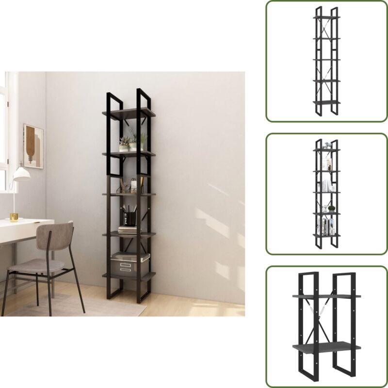 The Living Store Libreria A 5 Ripiani Grigia 40x30x175 Cm In Legno Di Pino - Libreria Grigia