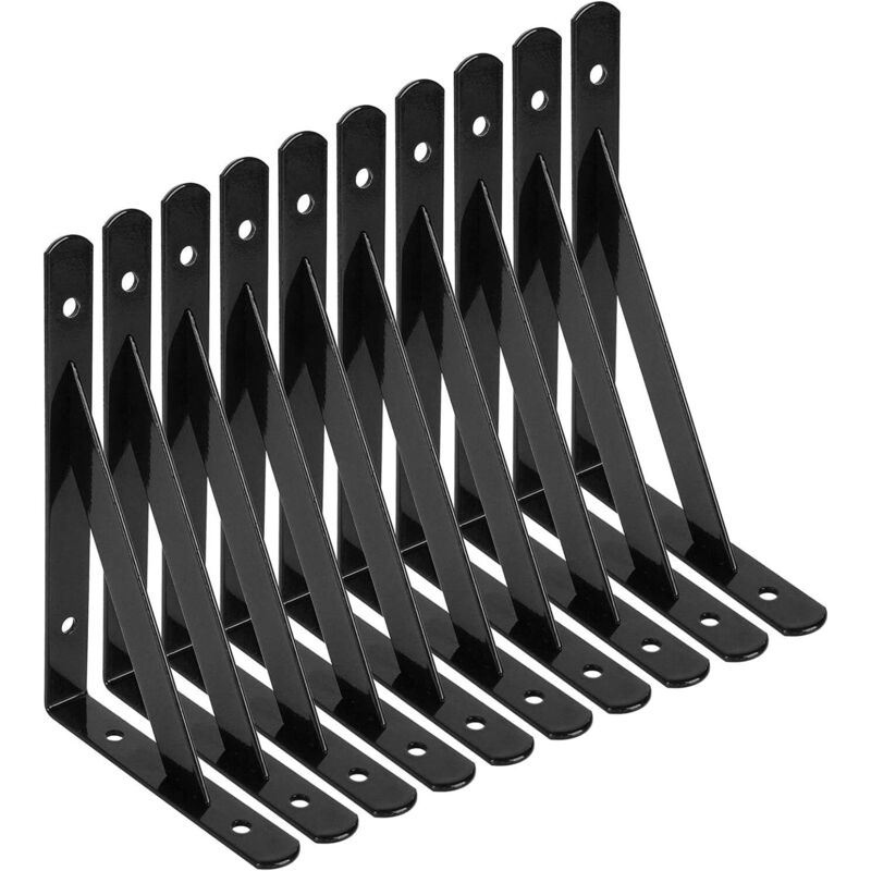Staffe Per Mensole, 10 Staffe In Acciaio Triangolari A 90 Gradi, Staffe Per Mensole Da 150 Mm X 95 Mm, Supporto Angolare Con 50 Viti E 20 Tasselli (nero)