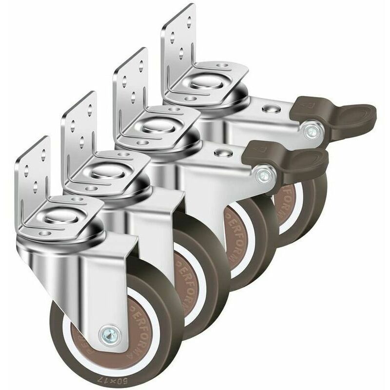 Choyclit Set Di 4 Ruote Girevoli Da 50 Mm, Ruote Per Mobili Da 100 Kg, Ruota Per Mobili Tipo L Con Freno, Rotazione A 360°, Per Uso Interno Ed Esterno (2 Ruote Con Freno, 2 Ruote Senza Freno)