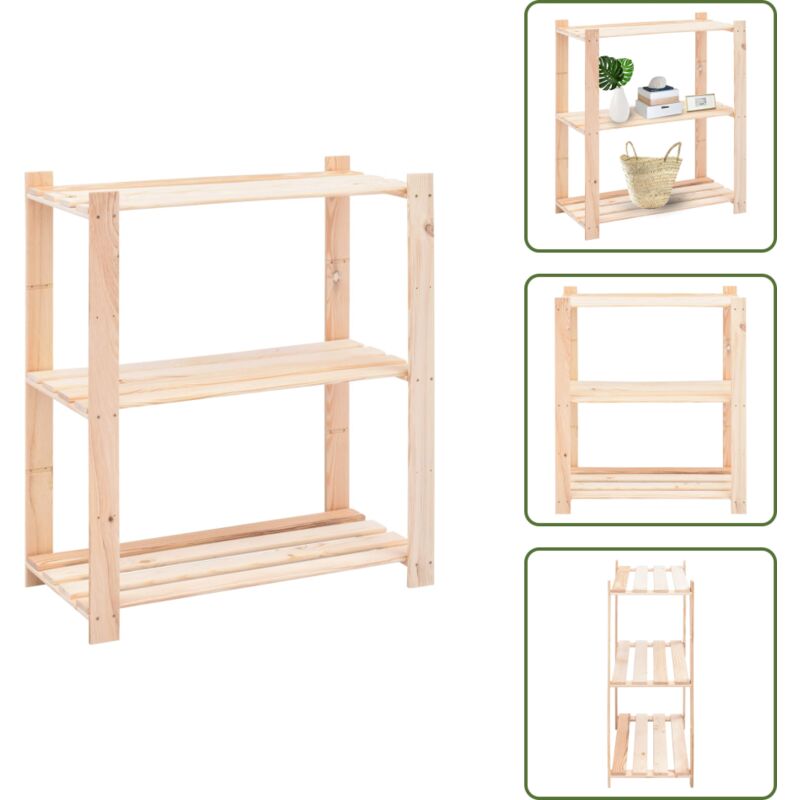 The Living Store Scaffale A 3 Livelli 80x38x90 Cm In Massello Di Pino 150 Kg - Scaffale A 3 Livelli