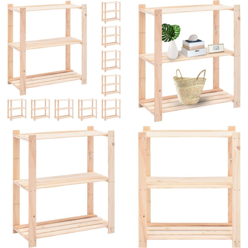 Scaffali A 3 Livelli 10 Pz 80x38x90 Cm In Massello Pino 150 Kg - Scaffale A 3 Livelli - Scaffale Per Casa