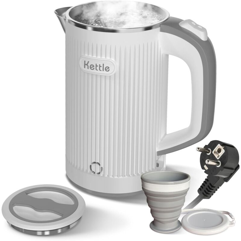 Bollitore Elettrico Portatile Con Tazza Pieghevole, Bollitore Elettrico Da Viaggio Da 800 Ml, Bollitore Piccolo In Acciaio Inossidabile Silenzioso, Bollitore A Bassa Potenza, Spegnimento Automatico, P