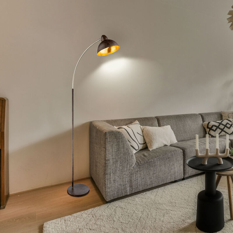 Globo Lighting - Lampada Da Terra Color Ruggine Lampada Da Soggiorno Retrò In Piedi Oro Lampada Da Terra Lampada Ad Arco Oro Ruggine, Metallo Ottone, Led 11w 1055lm Bianco Caldo, H 155 Cm