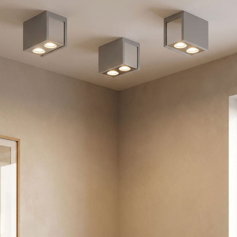 Globo Lighting - Lampada Da Soffitto, Lampada Da Corridoio, Lampada Da Soffitto, Lampada Da Camera Da Letto, Lampada Da Soggiorno, Lampada Da Cucina, Metallo Grigio Cemento, Gu10 2 Lampadine, L 18 Cm, Set Da 3