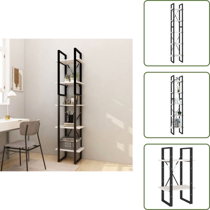 The Living Store Libreria A 5 Ripiani Bianca 40x30x175 Cm In Legno Di Pino - Libreria A 5 Ripiani