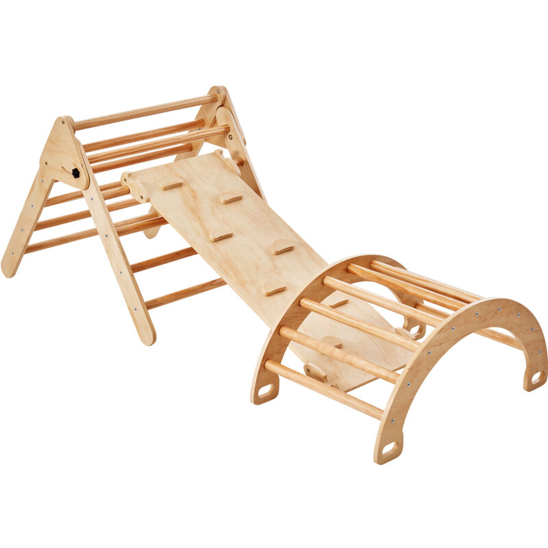 Mophorn - Triangolo Di Pikler, 5 In 1 Giochi Da Arrampicata Per Bambini Parco Giochi Al Coperto, Set Da Arrampicata Montessori Con Triangolo, Rampa E Arco, Palestra Da Arrampicata Colore Legno