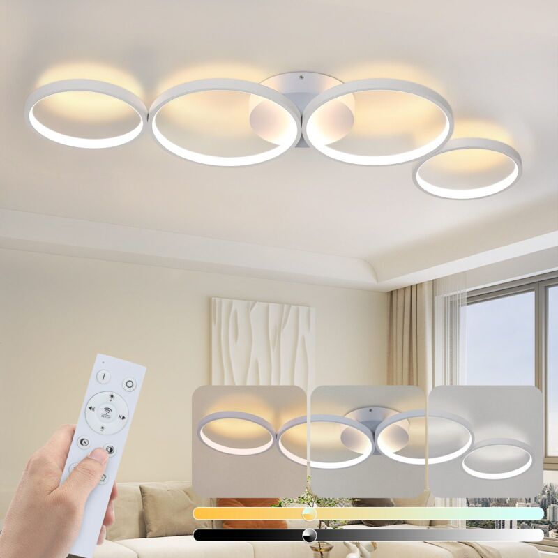 Plafonnier Led Lampada Da Soffitto Salotto: 100cm Lampada Da Salotto Dimmable 4-anelli Moderna Lampada Da Camera 56w Bianco Illuminazione Da Soffitto Con Telecomando Design - Gbly