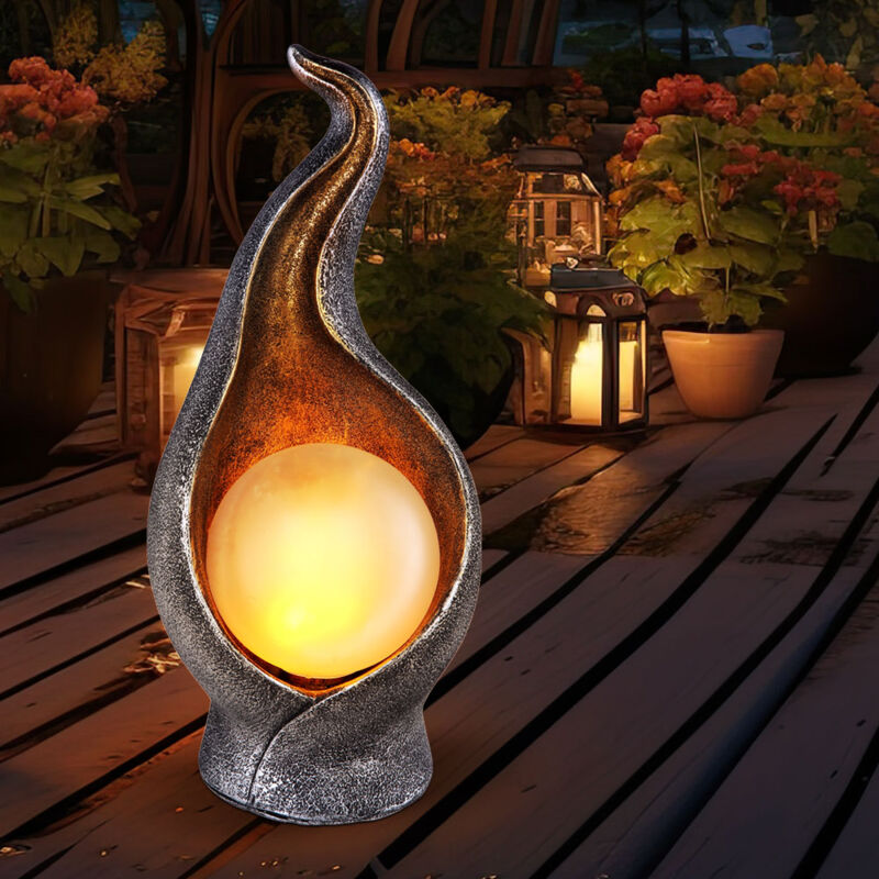 Lampada Solare Lampada Solare Lampada Da Esterno Lampada Da Giardino Lampada Da Esterno Zona Ingresso, Ip44 Antispruzzo Ottica Fiamma Argento Oro, 36x Led 0.06w Bianco Caldo, Hxlxp 26.5x12x11 Cm