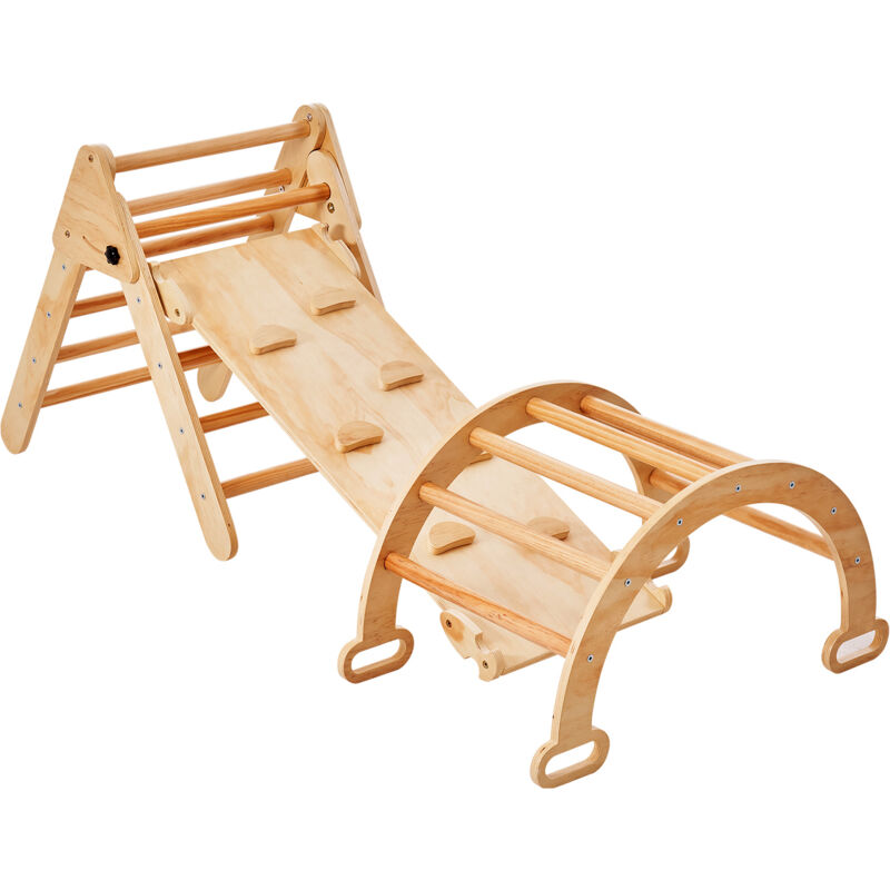 Mophorn Triangolo Di Pikler, 5 In 1 Giochi Da Arrampicata Per Bambini Parco Giochi Al Coperto, Set Da Arrampicata Montessori Con Triangolo, Rampa E Arco, Palestra Da Arrampicata In Legno Colore Legno