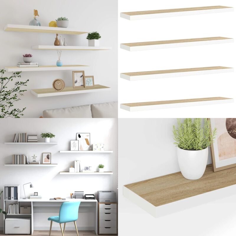 Scaffali A Parete 4 Pz Rovere E Bianco 120x23,5x3,8 Cm In Mdf - Scaffali A Parete - Scaffali In Mdf