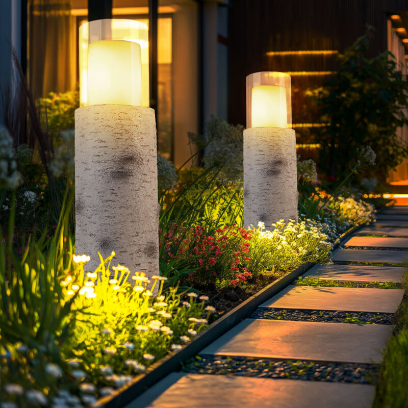 Lampada Solare A Led Lampada Da Esterno Lampada Solare Lampada Da Giardino Lampada Da Tavolo Lampada Da Patio, Aspetto Legno, Vetro Plastica Bianco, Batteria Inclusa 6-8 Ore, 1200k, H 43,5cm, Set Da 2