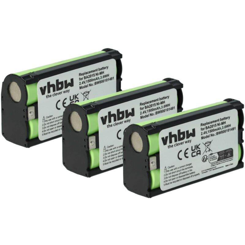 Vhbw 3x Batteria Compatibile Con Sennheiser Ek 300 Iem G2, Ek 2015, Ek 2000 Iem, Ek 2153 Auricolari Cuffie Wireless (1500mah, 2,4v, Nimh)