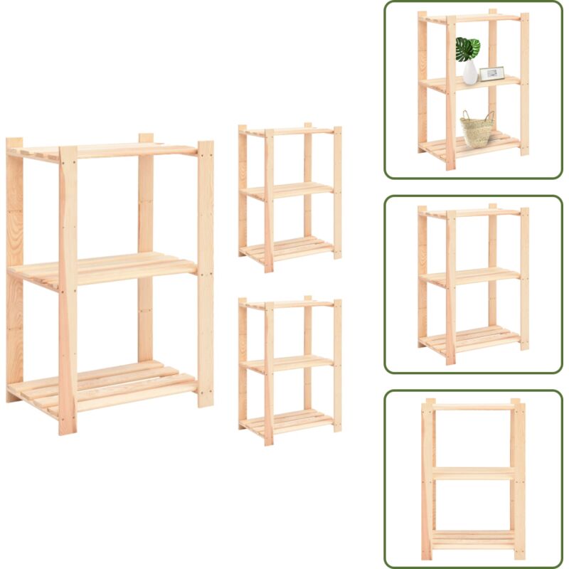 The Living Store Scaffali A 3 Livelli 3 Pz 60x38x90 Cm In Massello Pino 150 Kg - Scaffale A 3 Livelli