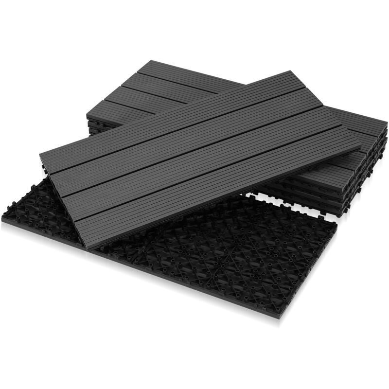 Swanew Piastrelle Per Terrazza 1 Mq, Piastrelle In Wpc 60x30 Cm, 6 Pezzi Di Piastrelle A Clic, Piastrelle Per Balcone, Piastrelle In Legno, Resistenti Alle Intemperie, Antiscivolo, Antracite - 4 Stris
