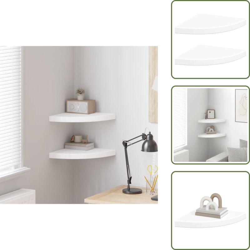 The Living Store Mensole Angolari Sospese 2 Pz Bianche 35x35x3,8 Cm Mdf - Mensole Sospese