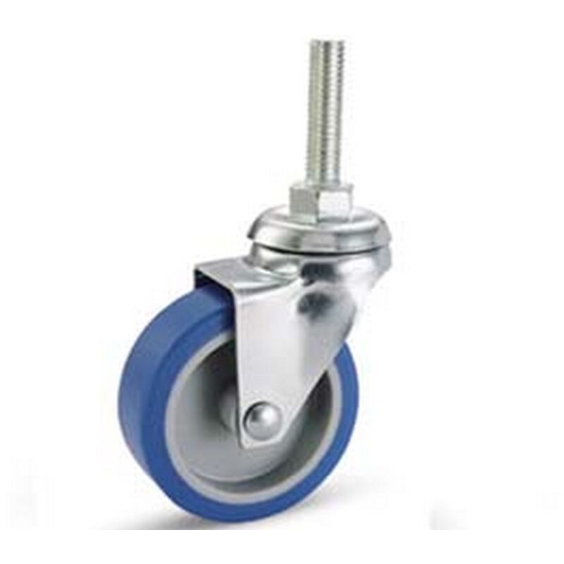 4pz Ruote A Forcella In Gomma Blu Sintetica Con Perno '221b' - Mm.40x18 Perno Mm.8x30 Mm.56h. Port. Kg.15