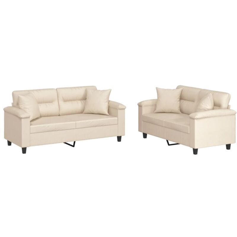 Vidaxl - Set Divani 2 Pz Con Cuscini Beige In Tessuto Microfibra