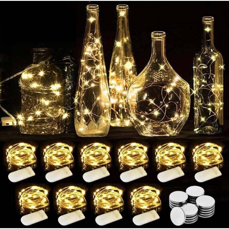 Catena Luminosa A Led Forehill - Confezione Da 10 Luci A 20 Led In Filo Di Rame Da 2 M, A Batteria, Per Vasi Lunghi E Sottili, Tavoli, Uso Interno Ed Esterno, Festività, Matrimoni, Feste, Natale (bian