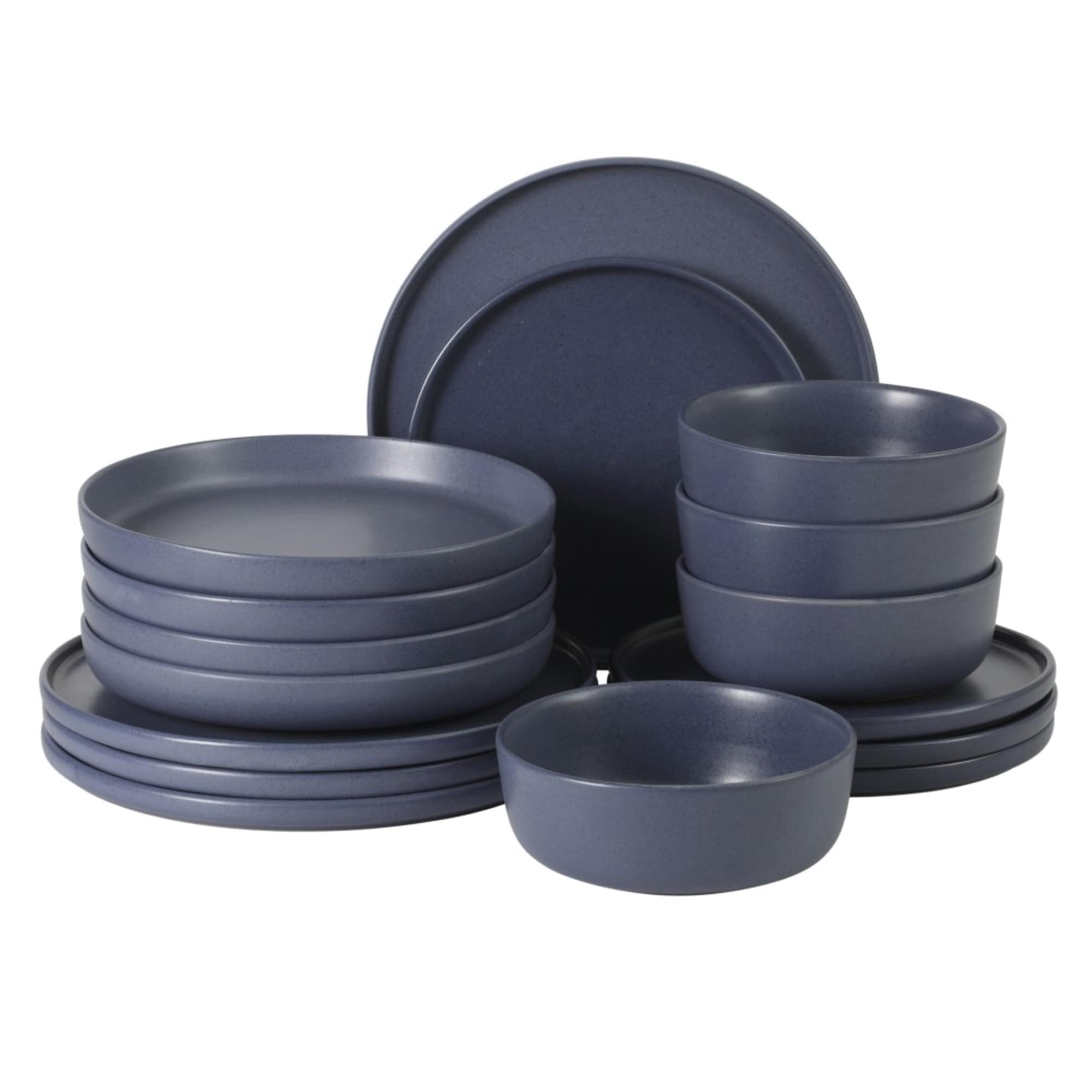 Gibson Elite Bayou Moon Plates and Bowls Sets, 16-Piece Matte Stoneware Dinnerware Sets, Solid Color Reactive Glaze Dish Set