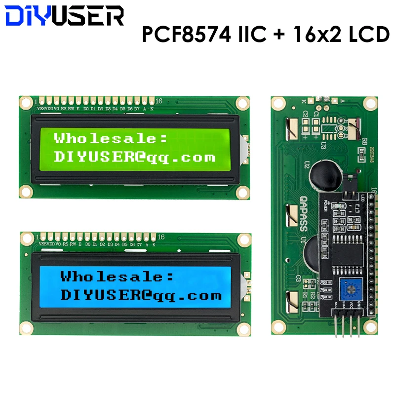 LCD1602 1602 LCD-Modul Blauer / Gelbgrüner Bildschirm 16x2 Zeichen LCD-Anzeige PCF8574T PCF8574 IIC I2C Schnittstelle 5V Image