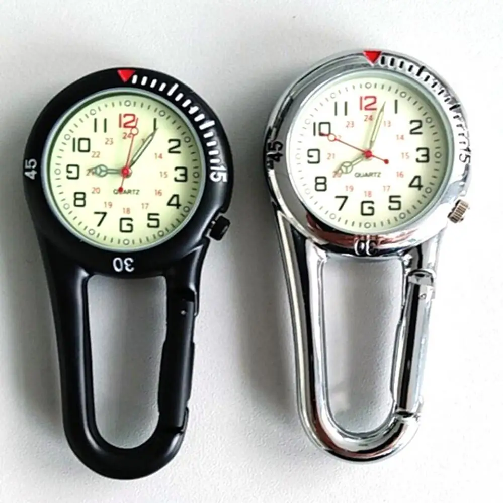 Outdoor Mini Uhr Runden Zifferblatt Arabische Zahlen Quarz Analog Clip Karabiner Haken Uhr Männer Frauen Fob Rucksack Taschenuhren Image