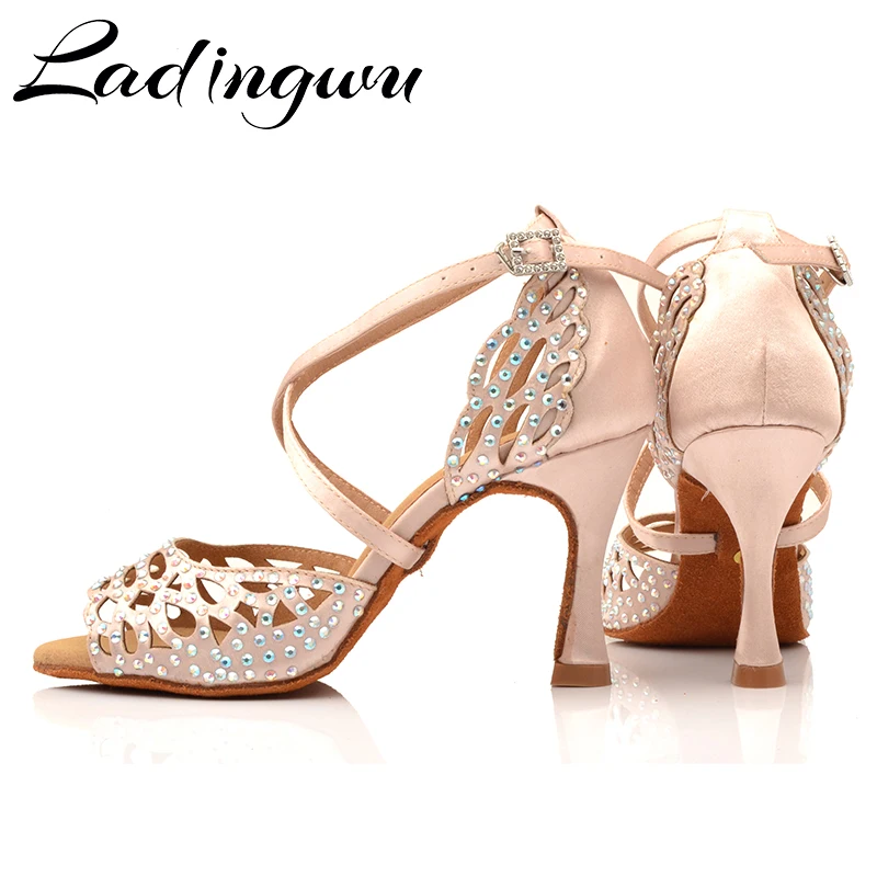 Ladingwu Frau Laser Strass Latin Dance Schuhe Für Frauen Haut Farbe Schwarz Satin Salsa Latin Schuhe Turnschuhe Tanz Schuhe