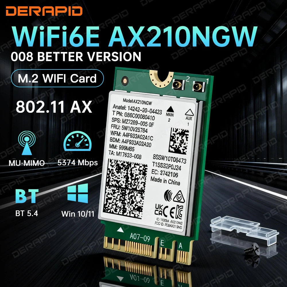 Tri-Band WiFi6E AX210NGW 5400Mbps Bluetooth 5.4 802.11AX Wireless Wi-Fi 6E AX210 Für Intel AX210NGW M.2 NGFF WiFi-Karte Win10/11 Image