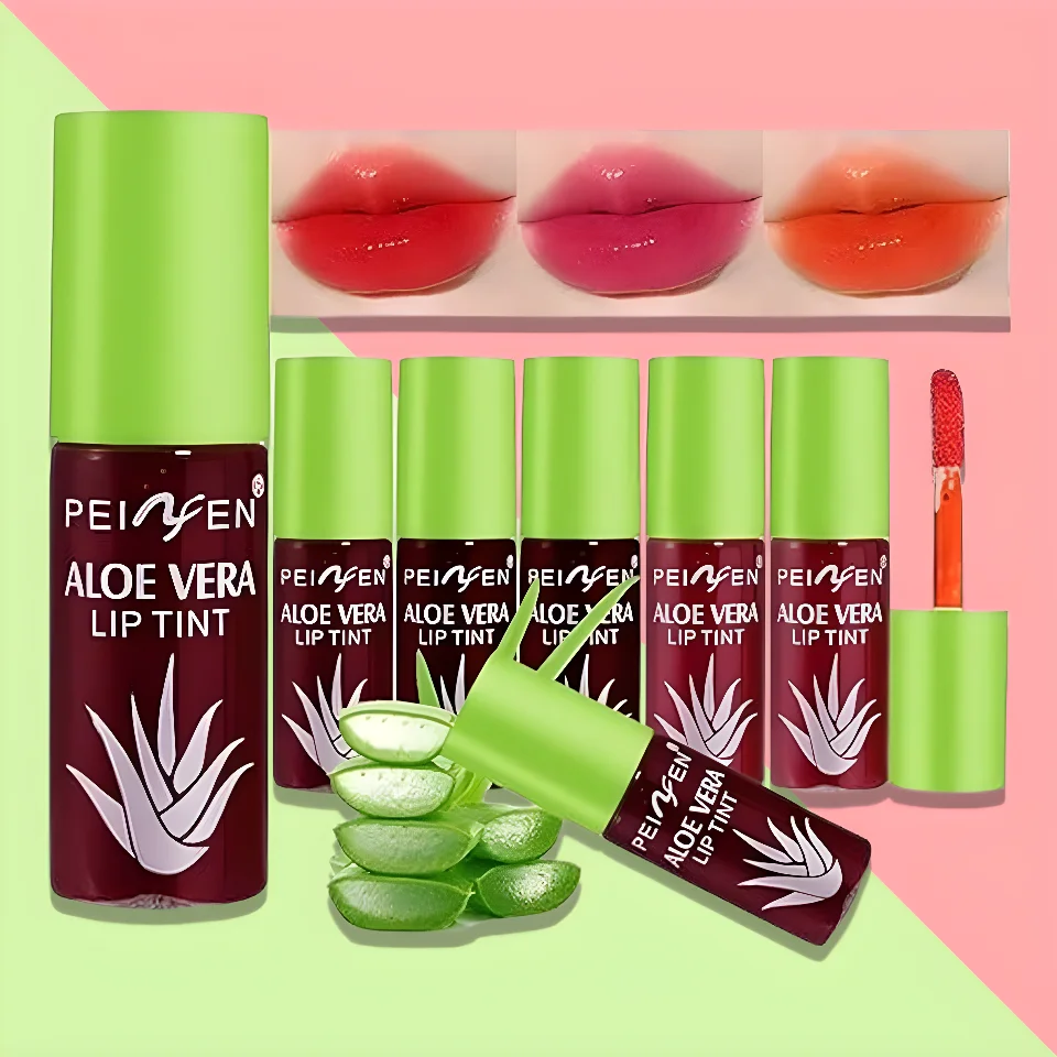 6-farbiges Aloe Vera flüssiges Lippenstift-Set, Farbwechsel, Lipgloss, langlebig, feuchtigkeitsspendend, Lippentönung, Schönheit, koreanische Kosmetik, Make-up-Tool