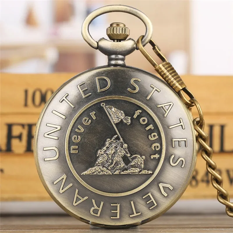 Antike Uhr Vereinigte Staaten Veteran Design To My Son Rückseite Herren Junge Quarz Analog Taschenuhr mit Anhänger Kette Geschenk