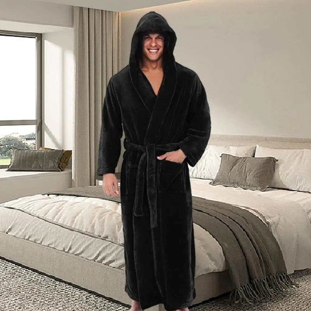 Männer Kapuze Bademantel Flanell Robe lange Bademantel Home Kleid Nachtwäsche weiche flauschige Kapuze Bademantel schnell trocknen Lounge Bademantel Image