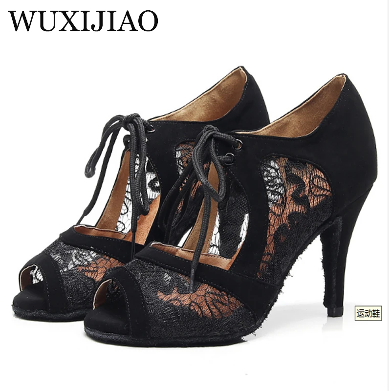 WUXIJIAO Spitze Latin Dance Schuhe Rot und Schwarz Für Frau Ballsaal Tanz Schuhe Salsa Leistung Tanz Schuhe ferse 8,5/10 cm