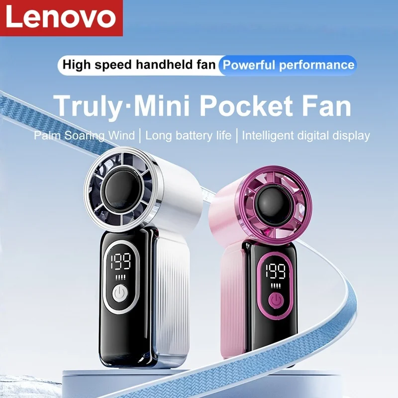 Lenovo Handventilator, 10000 U/min, hohe Geschwindigkeit, 5 Geschwindigkeitsstufen, tragbarer USB-Ventilator, lange Akkulaufzeit, starker Wind, Tischventilator, Outdoor-Reiseventilator Image