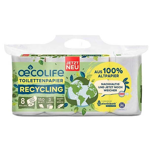 Oecolife Recycling-Toilettenpapier 3-lagig 8 Rollen (1 Pack à 8 Rollen) weiß Image