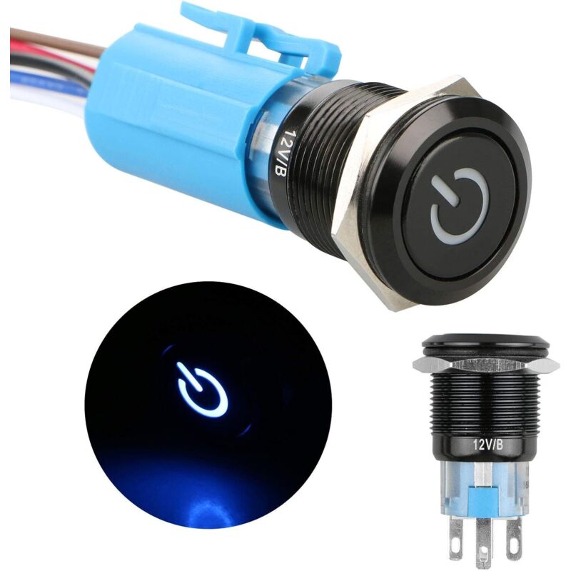 Interruttore A Pulsante Con Chiusura In Metallo Cc 12v, Interruttore Spdt On/off A 4 Pin Per Auto, Camper, Camion, Barca, Interruttore Marino Rotondo Impermeabile Con Luce Led Blu Per 19 Mm 3/4' -